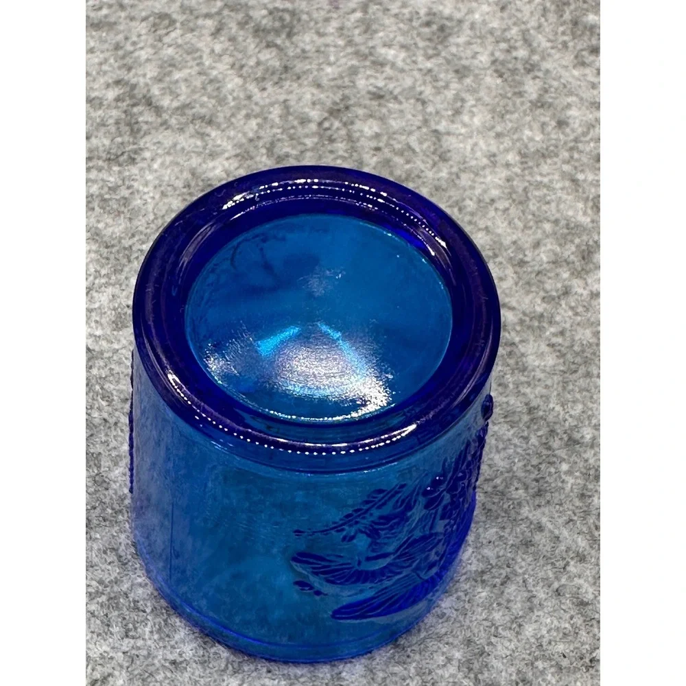 Vintage Cobalt Blue Glass Mushroom Fern Embossed Votive Holder/tooth pick holder